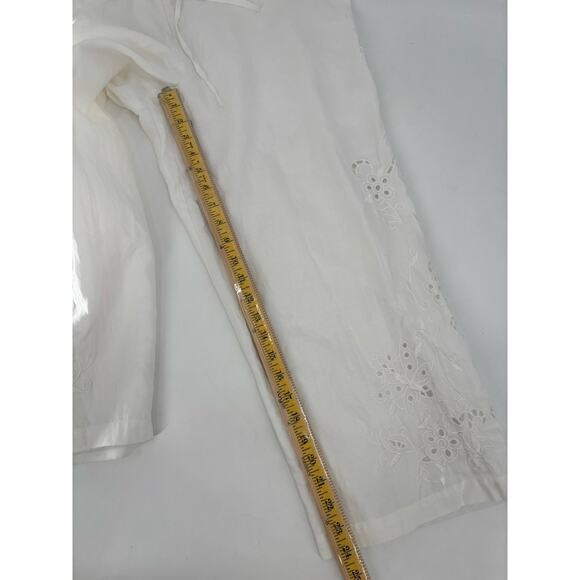 Kaelyn Max Vintage Pants Womens 14 White Canvas Sheer Floral Butterfly Cropped - Picture 15 of 16